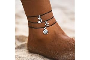 Wedity Vintage Star Moon Sun Tobilleras Pulseras de tobillera tejidas Cadena de múltiples capas Accesorios de playa Joyas de pie ajustables para mujeres niñas