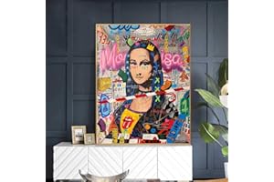 Impression sur Toile 60x90CM sans Cadre Mona Lisa Street Graffiti Art Drôle sur Le Mur Art Photo pour Salon Décor À La Maison