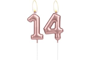 MCISKIN Candela con numero 14 in oro rosa chiaro scintillante, candela per torta di compleanno con numero 14, decorazione per torta di compleanno e cupcake, per ragazze e ragazzi, decorazione per anniversario
