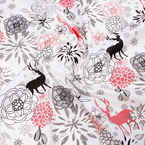 Stoff Meterware, Hirsch, Blumen, Pink, Baumwolle, schadstoffgeprüft, Bekleidungsstoff, Bettwäschestoff, Dekostoff, Dekoration, Weihnachtsstoff, Hirschstoff, Blumenstoff, Wild, Blümchen - 3