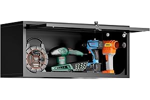 Sightlife Small Wall-Mounted Locking Cabinet Metal Garage Wall Storage Cabinet Hanging Medicine Lockable Steel Utility Floating Tool Assembly Required Black 35H x 80W x 33Dcm