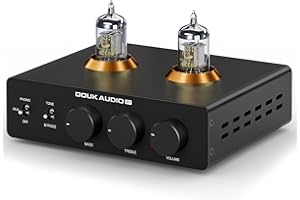 Douk Audio P7 Phonoförstärkare: ECC83-rörförstärkare för skivbrytare med balanserad XLR-utgång, högpasset, bas- och diskantkontroll, bypass för MM-skivbrytare, förstärkare, högtalare