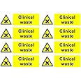 Clinical waste Safety sign - Pack of 8 150mm x 50mm Self adhesive stickers - Self adhesive stickers on sheet (300mm x 200mm)