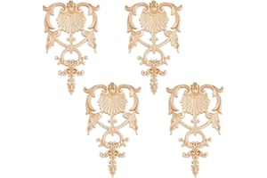 SUPERFINDINGS 4PCS Carved Wood Appliques Onlays Wooden DIY Applique and Onlays Unpainted Wooden Onlay Wood Carving Appliques for Furniture Cabinet Dresser Bed Wall