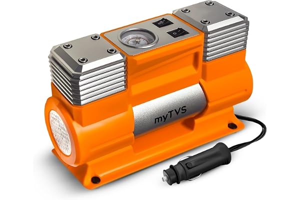 myTVS Heavy Duty Metal Electric Tyre Inflator for SUV/Sedan 150Psi Portable Air Pump with Dual Motor High-Performance Compressor with LED Light & 1+1 Year Warranty Compatible with All cars (TI-18)