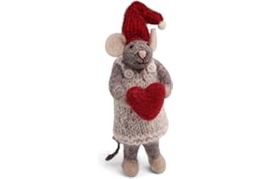 ‎ÉN GRY & SIF Én Gry & Sif Maus - Anhänger aus Filz, Weihnachts-Deko Muttertag - 1 Stück (Graue Maus Kleid Herz)