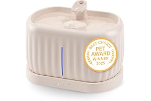 PRETTYPAW Pretty Paw Fontaine à Eau sans Fil pour Chat, avec Détecteur de Mouvement, Pompe à Induction, Batterie de 45 Jours, Filtre Intégré et Réservoir d'eau de 3L - Pure Flow Max (Beige)