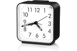 Ankilo Alarm Clocks Bedside Analog Silent Non Ticking, Battery Operated, Beep Sounds, Snooze & Light, Small Travel Alarm Clock, Black (Battery Not Included)