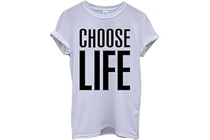 Mellor Design Unisex Choose Life White T-Shirt Men Women 80's Funny Nerd Geek Long Length inches Small 35-37