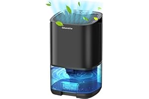 Powate Déshumidificateur 1000 ML,Déshumidificateur d'Air Electrique Silencieux Portable Compact Arrêt Automatique,Silencieux,Résistance à La Moisissure,Lumière7 LED Couleur,Chambre,Bain, Armoire,Noir
