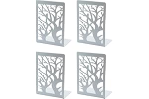 Strehknewen 2 Paar Buchstützen Weiß Metall – Baumzweig-Design, rutschfest, 17.5x12x9cm, Deko Buchhalter für Büro, Zuhause, Schule, Bücherregal Organizer