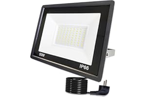 Hopelit 50 W LED Spotlight, Outdoor Warm White Light, IP66 Waterproof LED Floodlight with Plug, Super Bright Headlight for Garden, Garage, Patio etc.