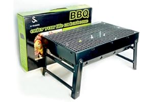 SJ TRADERS BBQ Grill, Portable Folding Charcoal Barbecue Grill, Garden Barbecue Grill with Stand, Charcoal BBQ Standing Grill for Outdoor Cooking Camping Hiking Picnics – 44 x 30 x 7.49cm