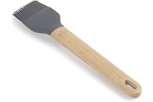 Lacor 68196 Silicona Unite, Pincel Cocina, Brocha Profesional Repostería, Mango, Daña la Sartén, Resistente a Altas Temperaturas, Libre de BPA, 24.5x5.5x0.5 cm, Gris y Madera