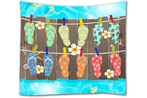 A.Monamour Tapices de Pared Chanclas De Playa Zapatillas En Puentes De Madera Piscina Azul Agua Tela Textil Tapiz Cortinas Mantel Colcha Toalla De Playa para El Hogar 102x153cm