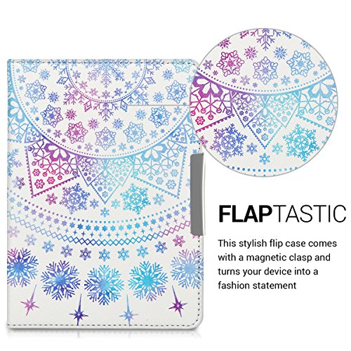 kwmobile Hülle für Tolino Vision 1 / 2 / 3 / 4 HD – Flipcover Case eReader Schutzhülle – Bookstyle Klapphülle Arktische Schneeflocke Design Blau Pink Weiß - 2