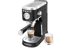 CASABREWS Machine à Café Expresso avec buse à Mousse de lait Puissante, 20Bars Cafetière et Machine à Cappuccino avec Manomètre, Réservoir de 1 L, Boîtier en métal, Acier inoxydable