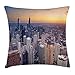 Produktbild WITHY American Throw Pillow Cushion Cover by, Aerial View of Chicago City Downtown with High Skyscrapers at Sunset Midwest, Decorative Square Accent Pillow Case, 18 X 18 Inches, Blue Yellow