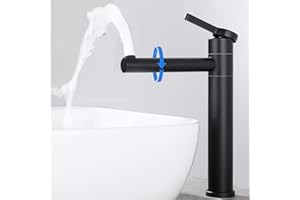 HOMELODY Bateria umywalkowa, czarna, wysoka, obracana o 360°, bateria mieszakowa, bateria łazienkowa, stal nierdzewna