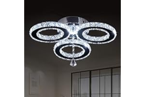 diisunbihuo LED-Kristall-Pendelleuchte, 33 x 8,9 cm, 3 Ringe, Kristall-Kronleuchter, bündige Montage, Beleuchtung für Schlafzimmer, Hobby, Wohnzimmer (Kaltweiß)