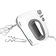 Havells Whisko 300 watt Hand Mixer with Single Eject Button, 5 Speed Turbo Function, Stainless Steel Hooks, 1.5m Long Cord, 1300 RPM & 2 Years Warranty (White Grey)