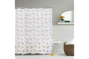 ‎YISURE YISURE Duschvorhang 200x220 cm überlänge für Badezimmer, Polyester großer Badvorhang mit Gewicht Saum, wasserabweisend Stoff mit Muschelmuster für die Badewanne, Breite 200 x Höhe 220cm