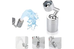 YISSCEN 720° Rotative Robinet de Filtre à éclaboussures Universel, Filtre quadruple Conception de commutateur rotatif à double sortie pour laver le visage, les gargarismes et les yeux Filetage intérieur 22mm