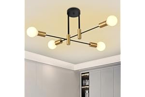 ZYDTRIP Deckenleuchte Vintage, Sputnik Kronleuchter Industrial Modern Hängelampe für Wohnzimmer Esszimmer Flur Restaurant Hotel, 4 Flammig Gold E27