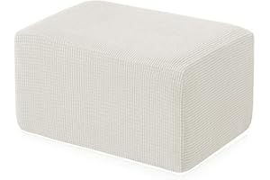 Highdi Ottomane Schonbezug Hockerbezug, Einfarbig Hocker Hussen für Fußhocker, Stretch Bezug Ottomane Abdeckung Überzug Hocker Protector Waschbar Hockerabdeckung (Jacquard weiß)