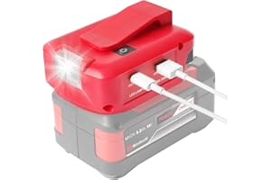 QUPERR Adapter baterii USB do systemu akumulatorowego Einhell Power X-Change 18V z portem DC 12V i dwoma portami USB oraz lampą roboczą LED i klipsem do paska (bateria nie jest dołączona)
