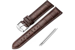 iStrap Bracelet de montre en cuir - Bracelet de remplacement en cuir de veau grainé d'alligator - Bracelet à boucle en acier inoxydable pour hommes femmes-18 mm 19 mm 20 mm 21 mm 22 mm 24 mm