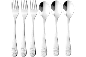 Lanjue 6 PCS Kids Silverware Stainless Steel Children's Flatware Toddler Fork and Spoon Set Child and Baby Utensils Metal Cutlery Set,3 x Safe Forks,3 x Children Tablespoons