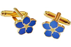 THE MASONIC COLLECTION – Boutons de manchette Forget Flower Design avec émail bleu et pierre Swarovski orange – Cadeau franc-maçon pour homme