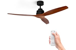 Ufesa Ventilateur de Plafond CFTB, 40W, 6 Vitesses, Ultra Silencieux, 3 Pales en Bois Naturel 132cm, Fonction été - hiver, Minuterie 8h, Télécommande, Noir - Bois Foncé