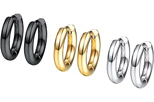 PROSTEEL Set di Orecchini Cerchio/Orecchini Clip Donna Uomo, 3/4 Paia 6/8 Pezzi, 10/14/16/20 mm Diametro, Acciaio Inossidabile/Placcato oro 18K, Colore Argento Oro Nero(Confezione Regalo)