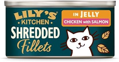 Lily's Kitchen Filetti Sfilacciati Pollo con Salmone in Gelatina per Gatti – Cibo Umido Naturale, Senza Cereali (24 x 70 g)