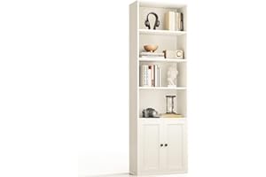 ‎COLESHOME Coleshome Bücherregal mit 6 Ebenen, Regal mit Türen und Schrank, Standregal zur Aufbewahrung und Präsentation für Wohnzimmer, Büro, Schlafzimmer, Weiß, 48 x 24 x 176.4