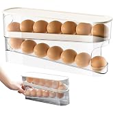 FORMVERSITY Rolling Egg Holder for Refrigerator, Egg Cups for Refrigerator, Transparent Egg Dispenser, Space Saving Egg Holde
