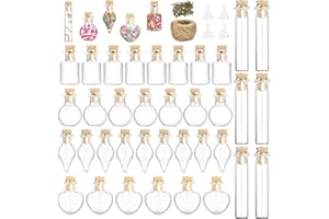 REFORUNG 50 PCS Mini Botellas de Cristal Mini Botellas de Vidrio con Corcho Mini Frascos de Cristal con Tapa de Corcho Botellas de Vidrio Pequeñas de 5 Formas Diferentes para Collares Perfumes Adornos