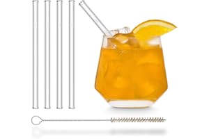 HÅLM HALM słomki szklane – 4 słomki wielokrotnego użytku + szczotka do czyszczenia bez plastiku – wyprodukowano w Niemczech – nadają się do mycia w zmywarce, przyjazne dla środowiska, 15 cm x 0,9 cm,