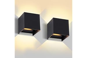 YICALE Aplique Pared Exterior 2 Pzs,12W IP65 Impermeable Lampara Exterior Pared 3000K Blanco Cálido Ángulo de Luz Ajustable Apliques Interior Negro para Patio,Escaleras,Balcón,Jardín,Porche