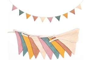 ZOUWEL Wimpelkette Kinderzimmer,Musselin Baumwolle Stoff Wimpelkette,Girlande Kinderzimmer Deko zum Aufhängen, Hausbett Deko Mädchen & Jungen,Wanddeko Geschenk,Babyzimmer Dekoration (Morandi Beige)