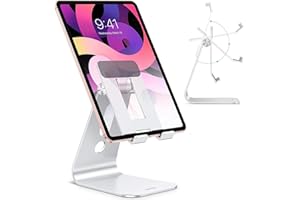 OMOTON Supporto per Tablet, Porta Tablet Regolabile da Tavolo[Aggiornato], Dock, Stand Design cavità per iPad PRO 10.5, PRO 12.9, iPad Mini 2 3 4, Air, iPhone, Samsung Tab, Base Grande, Argento
