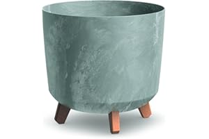 URBN GARDEN Large Round Concrete Look Plastic Planter Flower Pot Indoor Outdoor With Legs (concrete)