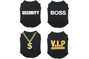 Izefia 4 Pieces Dog Shirts Clothes 4pcs Breathable Security VIP Boss Gold Necklace Cool Summer Tank Top Vest T Shirt for Small Dog Puppy Medium Cat L