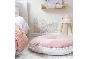 Admir Rond Coton Tapis De Salon Chambre Enfants, Doux Tapis d'enfant Bébé Tapis Rampant Coussin De Sol Tapis Enfants Playmat Chambre Tatami -Rose 90(35inch)