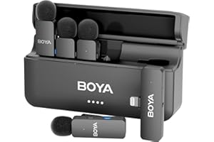 BOYA BY-V4D Mini Wireless Lavalier Mikrofon für iPhone Smartphone, 4 Clip-On Wireless Ansteckmikrofone für Videoaufnahmen Podcast Interview Streaming Vlog YouTube