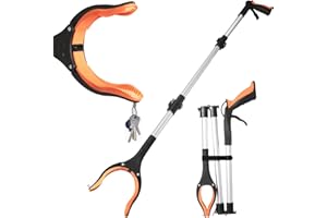 CXWLHH 105cm Greifzange mit Magnetspitzen und 360°Drehbarer Kopf Faltbare Greifer für Senioren Lange Greifarm Müllzange Greif Werkzeug Orange Silber