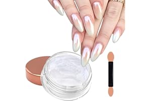 Laza Mermaid Pearl Chrome Nail Powder, Glazed Donut Metallic Mirror Effect Pigment, Iridescent Aurora Nail Glitter Holographic Fairy Dust Gel Nail Art Supplies Nail Techs, Resin Craft – Pearl White