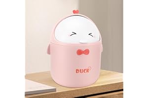 Rubessia Cubo de basura de mesa con tapa, diseño de dibujos animados, pequeño para habitación infantil, color rosa
